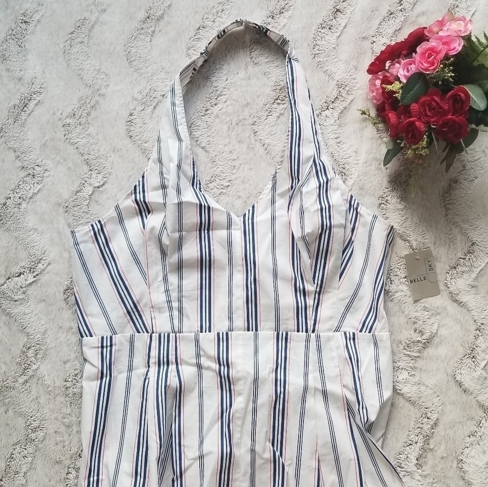 Belle Sky White Vertical Blue Viva Stripe‎ Band XL